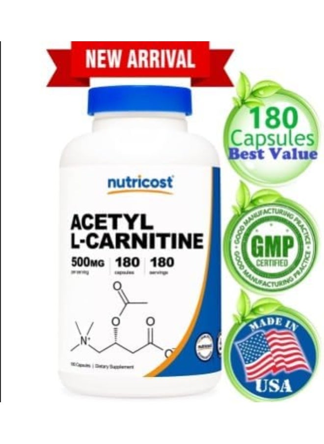 Acetyl Lcarnitine 500Mg Nongmo Glutenfree 180 Capsules