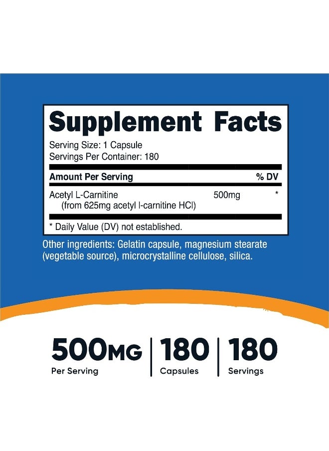 Acetyl Lcarnitine 500Mg Nongmo Glutenfree 180 Capsules