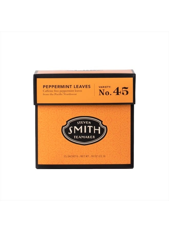 Smith Teamaker | Peppermint Leaves No. 45 - Made with USA Peppermint | Caffeine-Free Herbal Variety (15 Sachets - .78oz each)