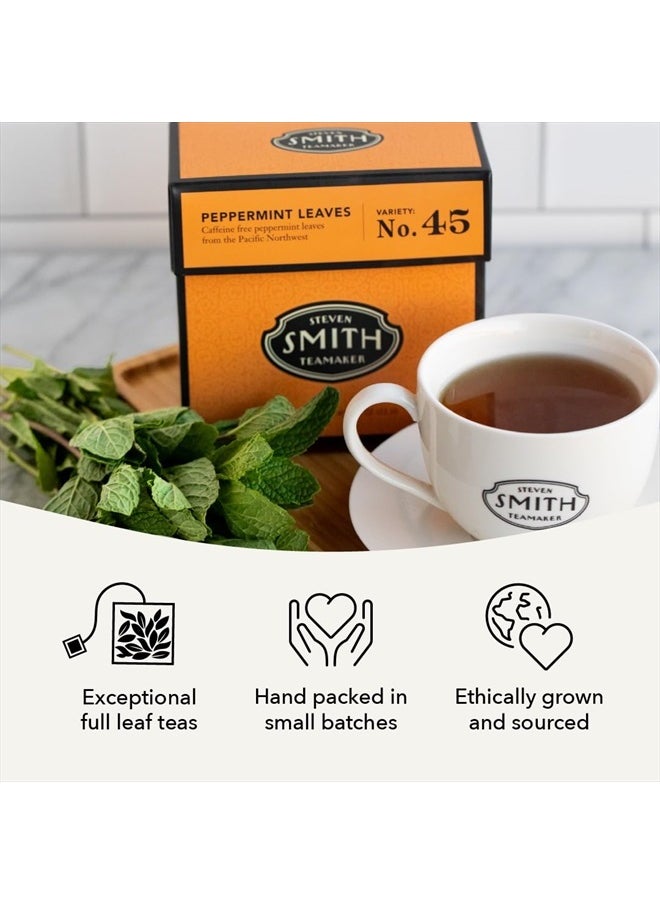 Smith Teamaker | Peppermint Leaves No. 45 - Made with USA Peppermint | Caffeine-Free Herbal Variety (15 Sachets - .78oz each)