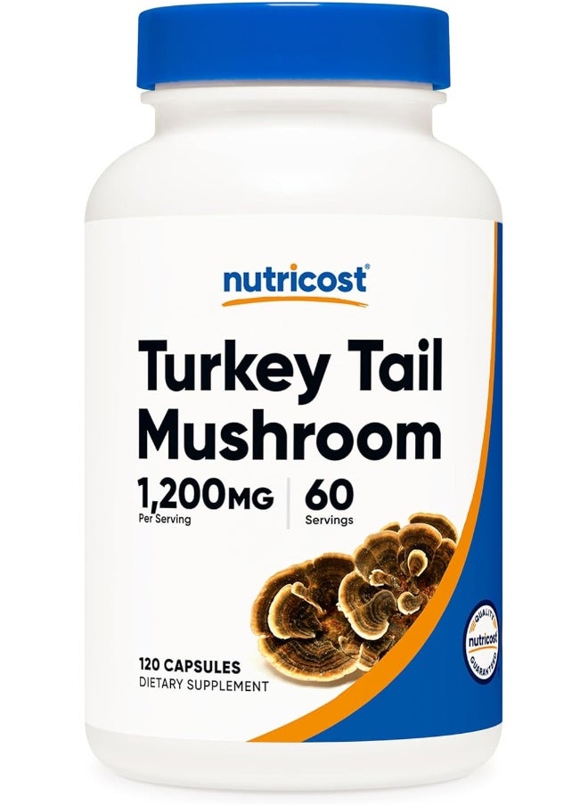 Turkey Tail Mushroom Capsules 1200Mg, 60 Servings 120 Capsules Gluten Free