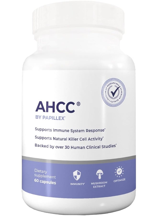 Papillex AHCC Supplement - Maximum Strength - Natural Immune Support Extract - Maintains Natural Killer Cell Activity - 20+ Human Research Studies - 60 Veggie Capsules (1 Pack)