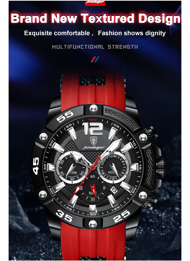 Man Watch,Multifunction Waterproof Sports Watch, Luminous Quartz Watch Silicone Strap 46mm