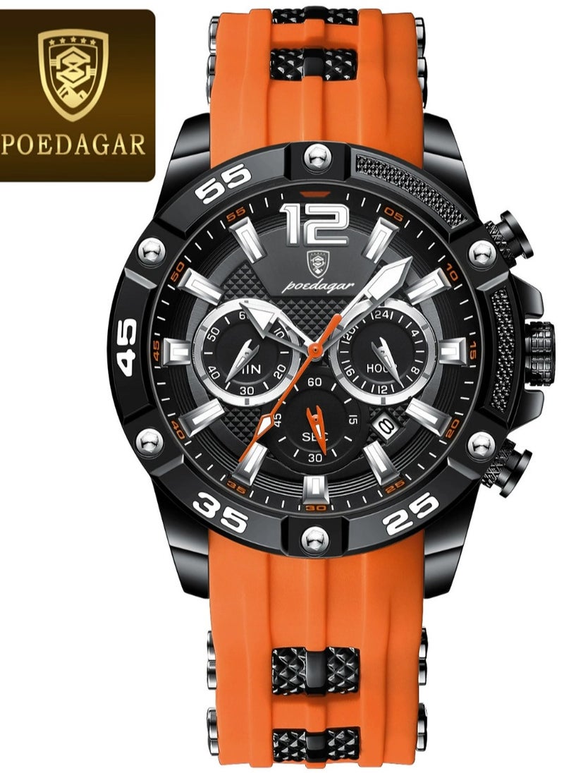 Man Watch,Multifunction Waterproof Sports Watch, Luminous Quartz Watch Silicone Strap 46mm