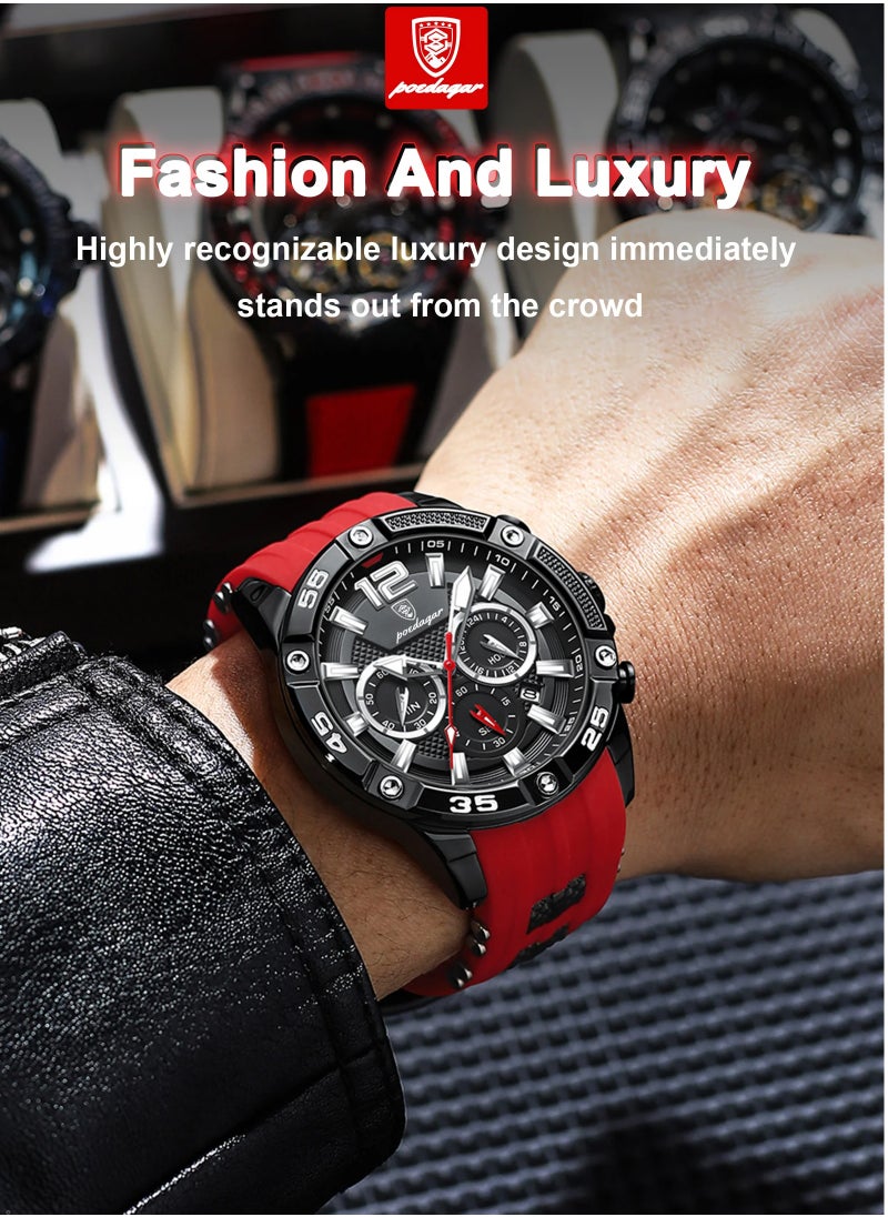 Man Watch,Multifunction Waterproof Sports Watch, Luminous Quartz Watch Silicone Strap 46mm