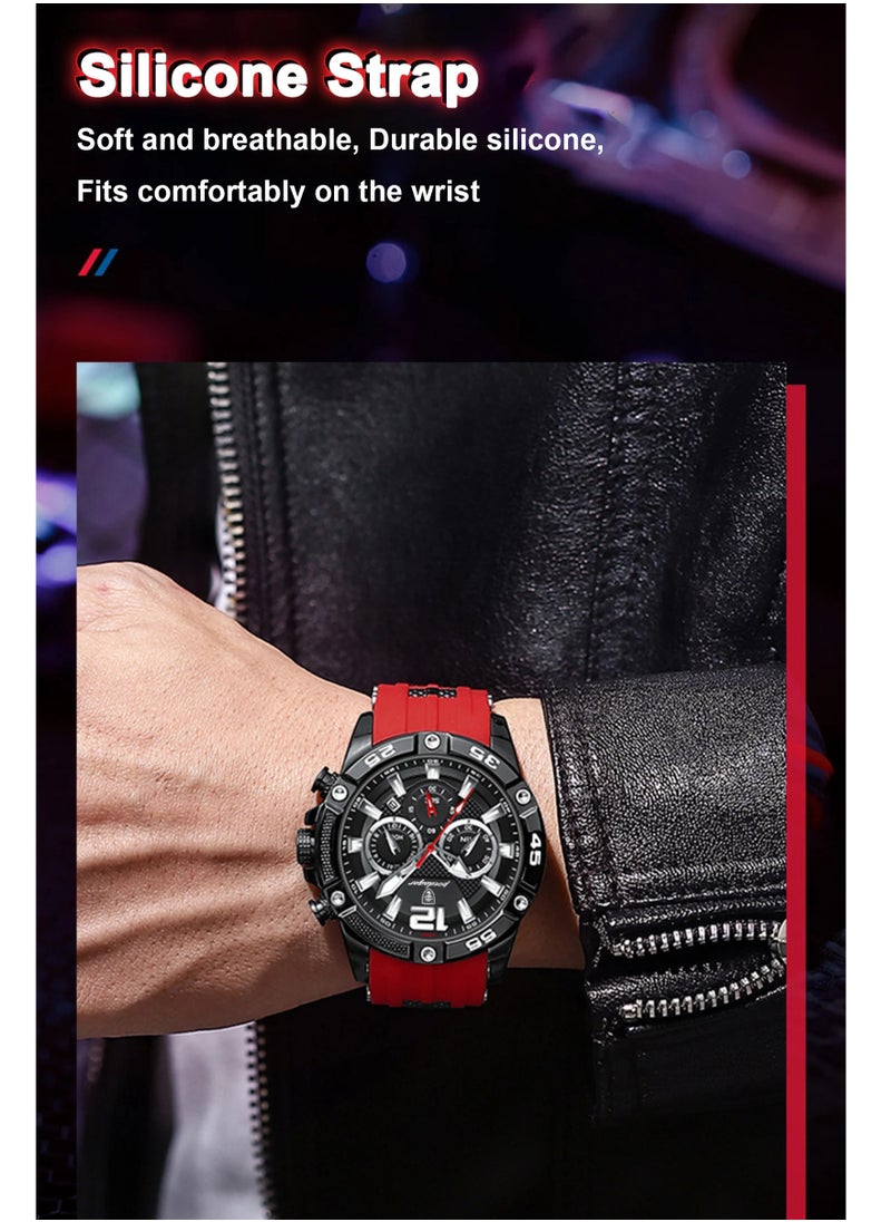 Man Watch,Multifunction Waterproof Sports Watch, Luminous Quartz Watch Silicone Strap 46mm