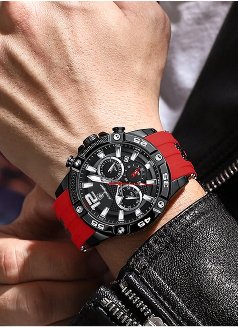 Man Watch,Multifunction Waterproof Sports Watch, Luminous Quartz Watch Silicone Strap 46mm