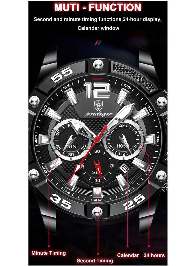 Man Watch,Multifunction Waterproof Sports Watch, Luminous Quartz Watch Silicone Strap 46mm