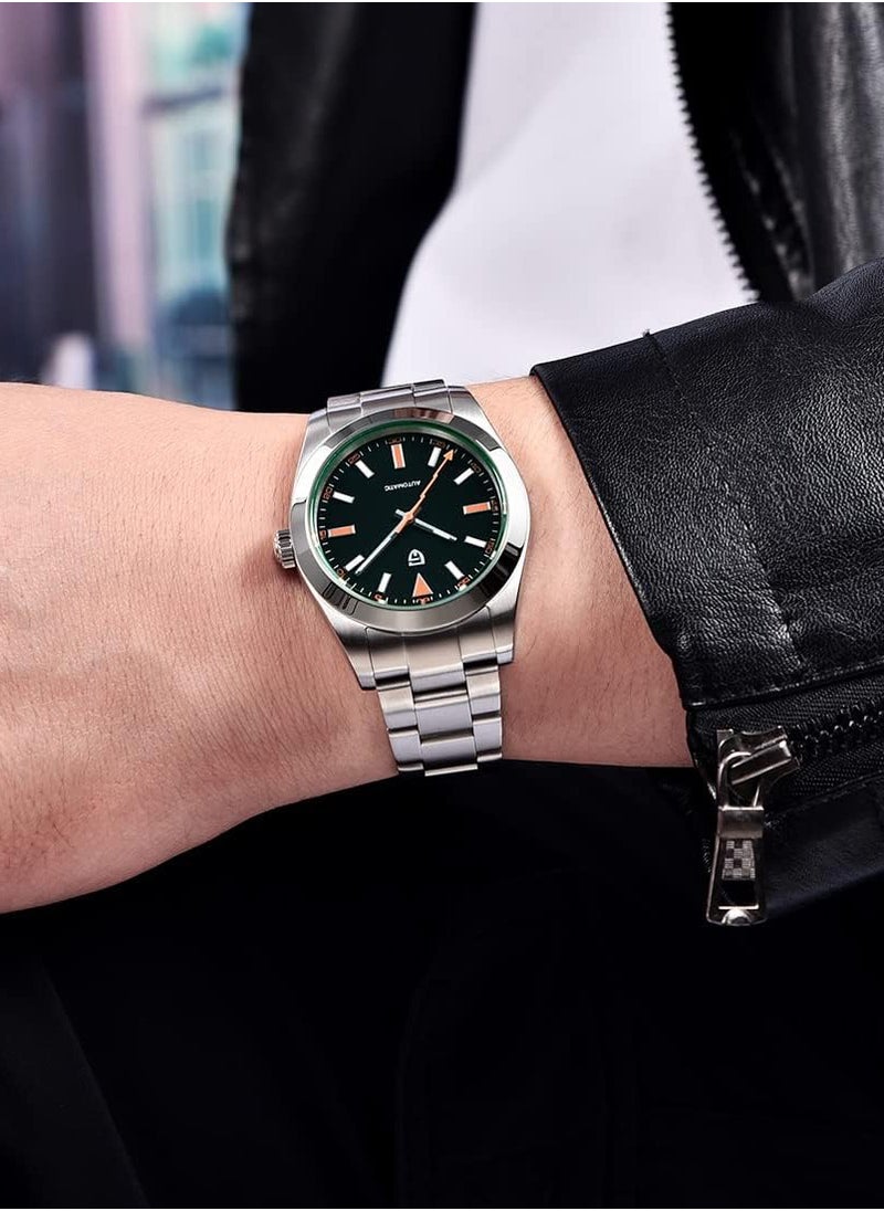 New Men's Mechanical Watches, 39.7MM Metal Frame, Imported NH35 Movement, Silver-Black Watch Head, Sapphire Glass Surface, Stainless Steel Silver Strap PD1733