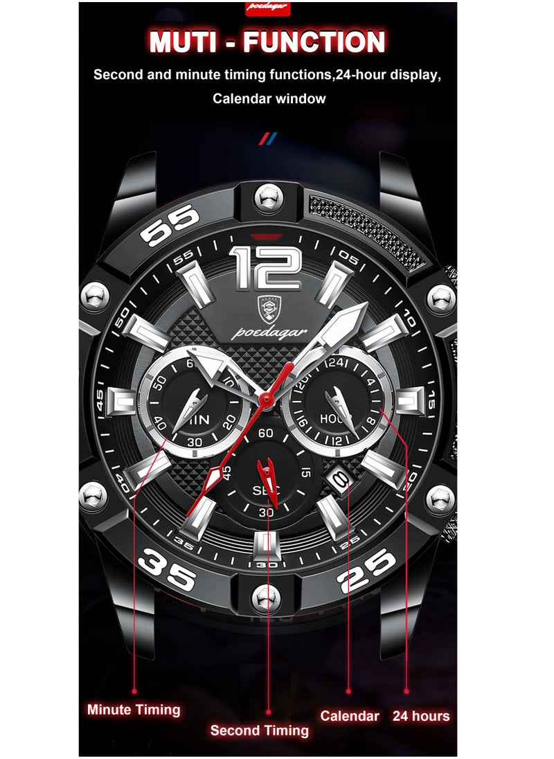 Man Watch,Multifunction Waterproof Sports Watch, Luminous Quartz Watch Silicone Strap 46mm