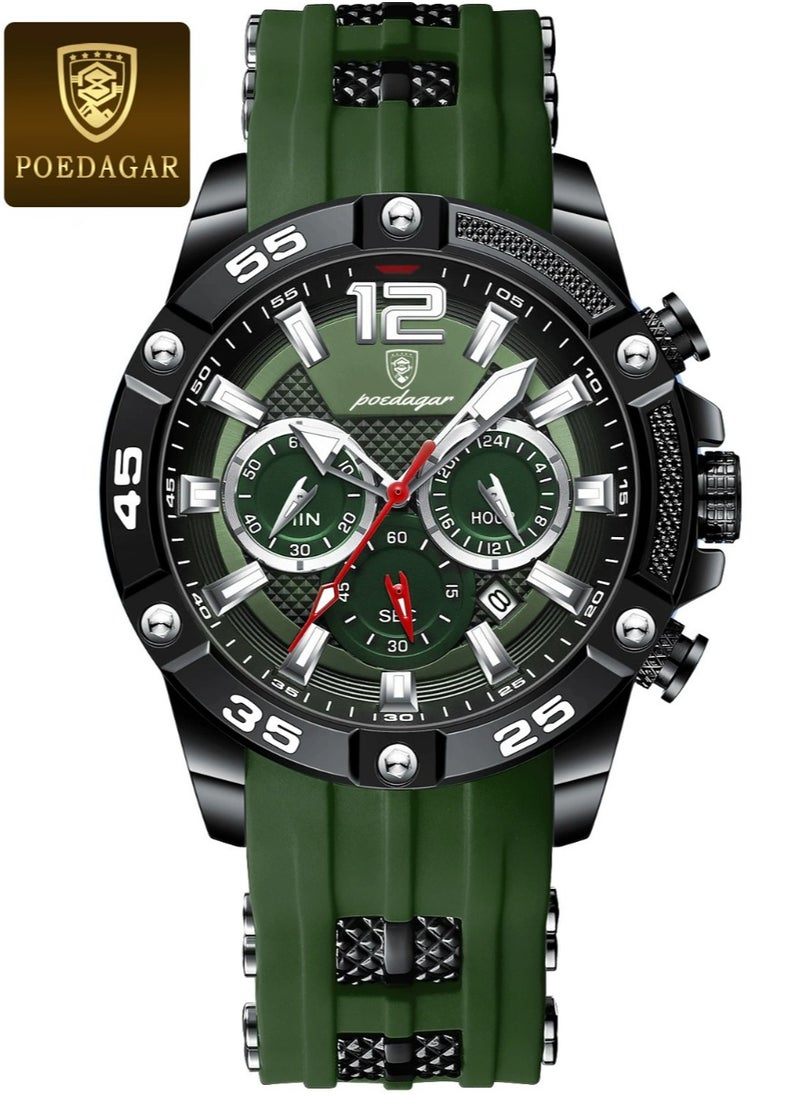 Man Watch,Multifunction Waterproof Sports Watch, Luminous Quartz Watch Silicone Strap 46mm