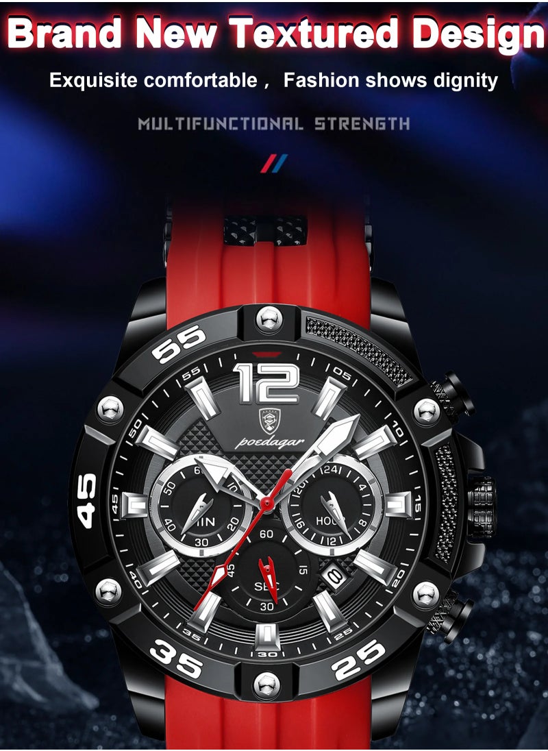Man Watch,Multifunction Waterproof Sports Watch, Luminous Quartz Watch Silicone Strap 46mm