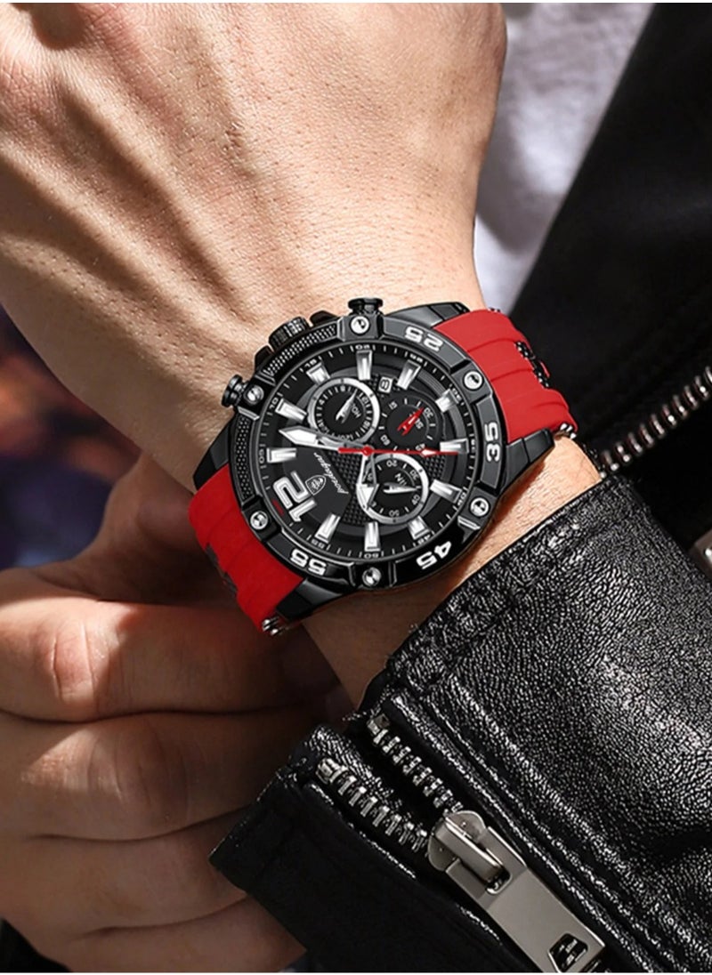 Man Watch,Multifunction Waterproof Sports Watch, Luminous Quartz Watch Silicone Strap 46mm