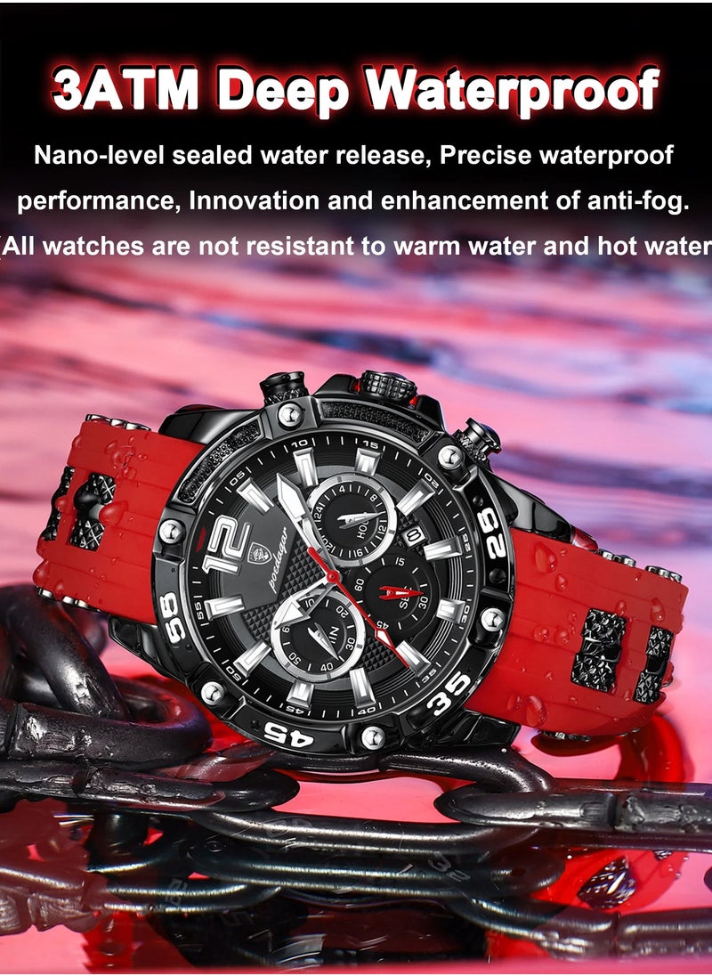 Man Watch,Multifunction Waterproof Sports Watch, Luminous Quartz Watch Silicone Strap 46mm