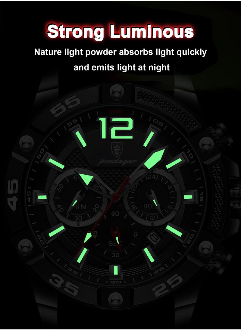 Man Watch,Multifunction Waterproof Sports Watch, Luminous Quartz Watch Silicone Strap 46mm
