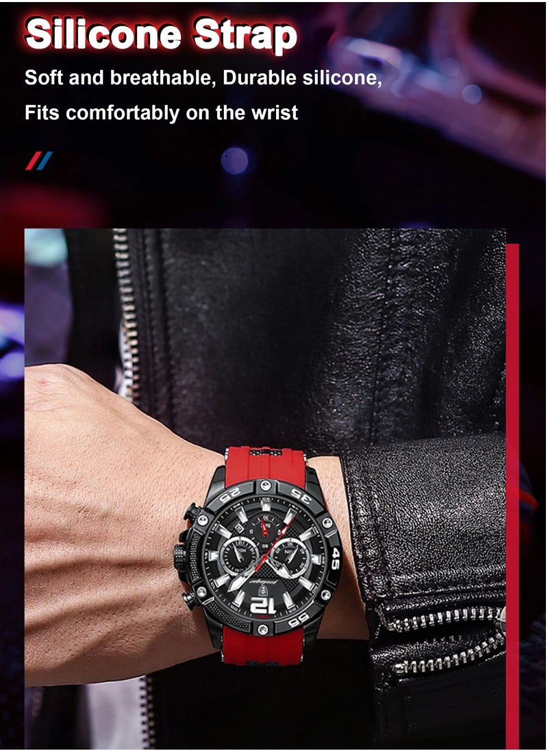 Man Watch,Multifunction Waterproof Sports Watch, Luminous Quartz Watch Silicone Strap 46mm