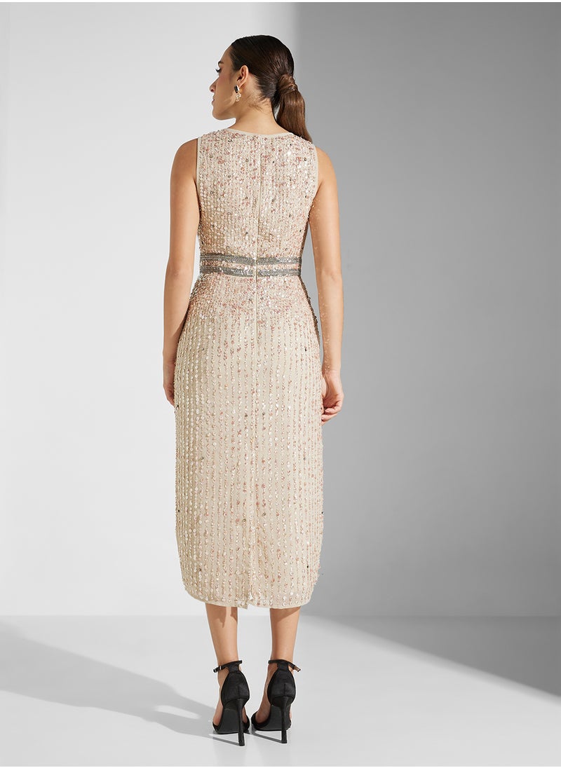 Embellished V Neck Dress