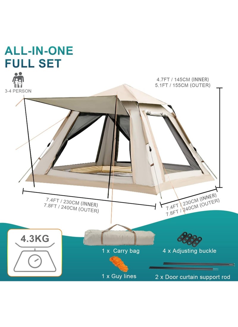 Camping Tent, Automatic Instant Tent, 3-4 Person Pop-Up Tent, 150 x 200 x 155 cm with Porch, Bright Dome Tent, UV Protection 50+, Waterproof, Windproof, for Camping, Hiking, Backpacking Brand: Laurrai