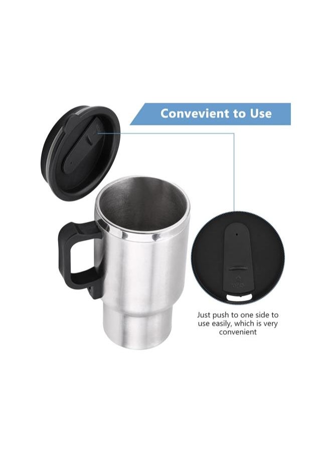 Heated Travel Mug, 12V 450ml Electric Incar Stainless Steel Travel Heating Cup Coffee Tea Car Cup Mug with Anti-Spill Lid Car Electric Kettle for Heating Water, Coffee, Milk and Tea