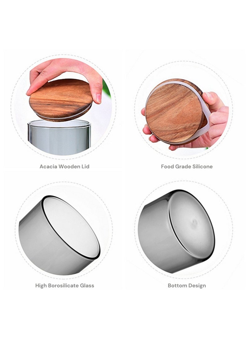 Borosilicate Glass Storage Jar Smoky Grey 1300 ML - (Set of 2) | Airtight Food Container with Acacia Wooden Lid | Durable & Stylish Kitchen Storage