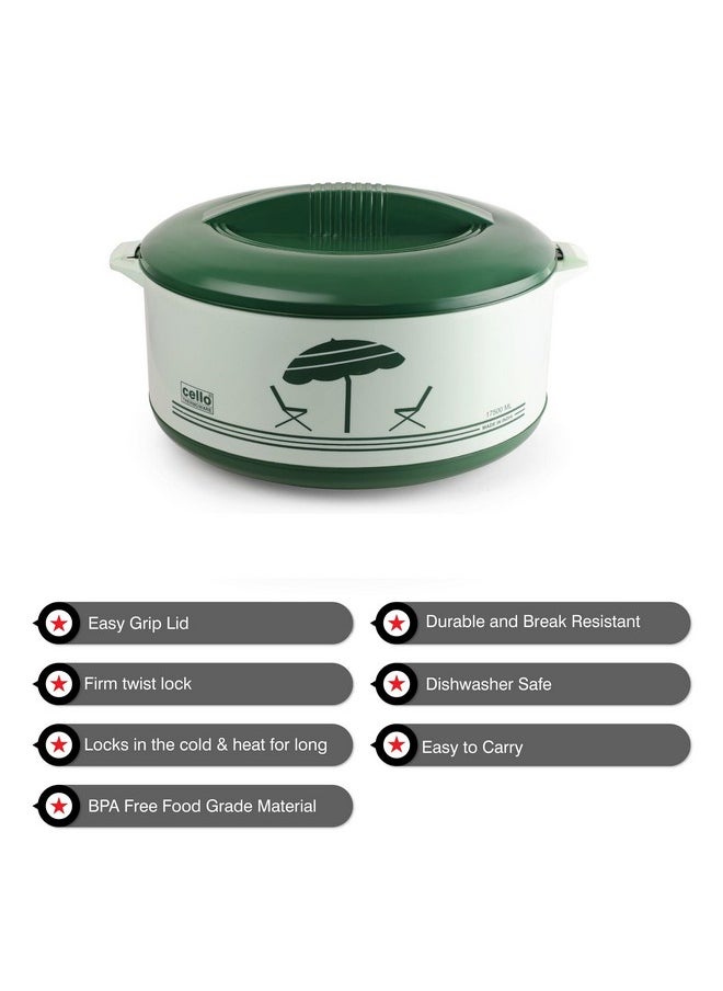 Cello Chef Stainless Steel 2500 Ml Insulated Food Server Casserole (Green)