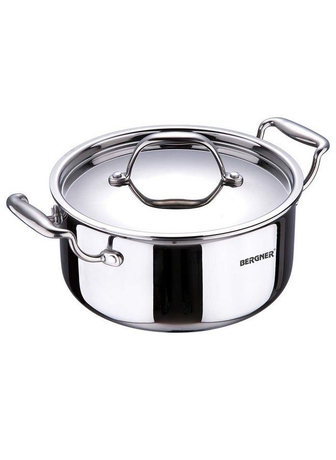 Bergner Argent TriPly Stainless Steel 28 cm Casserole with Stainless Steel Lid, 8.3 Ltr Casserole, Stay Cool Cast Handle, Food Safe, Durable, Dishwasher Safe, Induction and Gas Ready, 5-Year Warranty