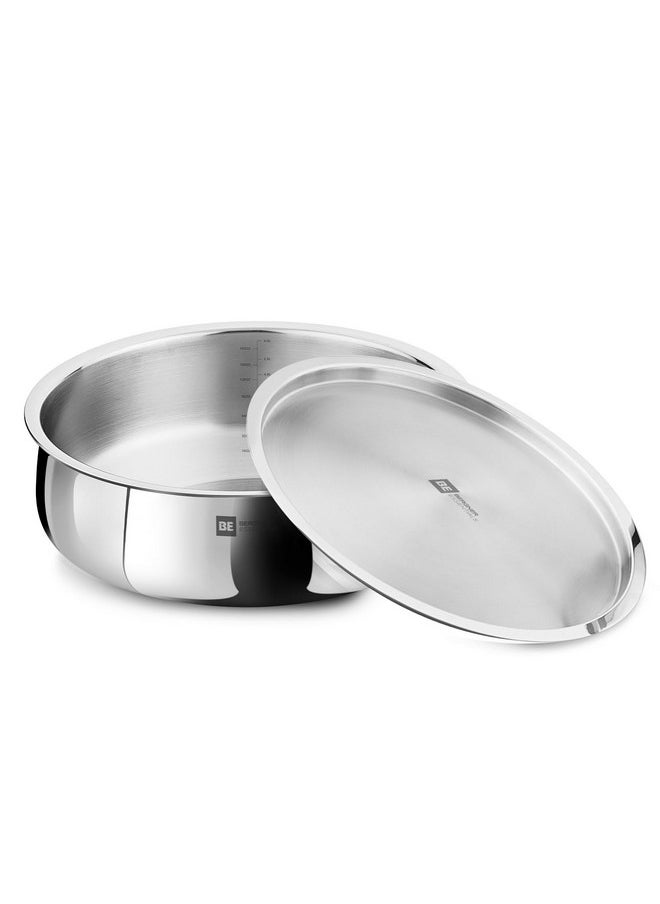 Bergner BE Bergner Essentials Tri-Ply Stainless Steel 28 cm Biryani Handi with Lid, 6.4 L Biryani Pot, Patila Handi, Even Heat Distribution, Induction & Gas Stove Friendly, Silver