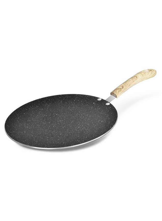 Bergner Bellini Plus Aura 5-Layer Non-Stick 25 cm Roti Tawa, Concave Tawa with Soft Touch Wooden Finish Handle, Food Safe, PFOA Free, Durable, 4mm Thickness, 1-Year Warranty by Bergner, Black