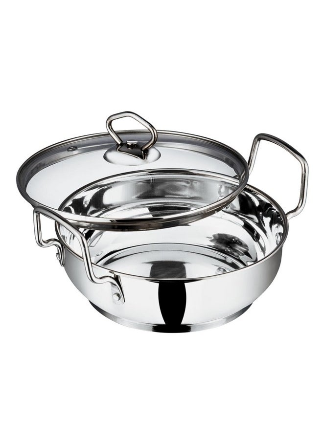 Vinod Stainless Steel Kadhai with Glass Lid - 1.4 Litre, 18cm | Extra Thick, SAS Heavy Bottom | Kadai for Cooking | Induction and Gas Base | 2 Year Warranty - Silver