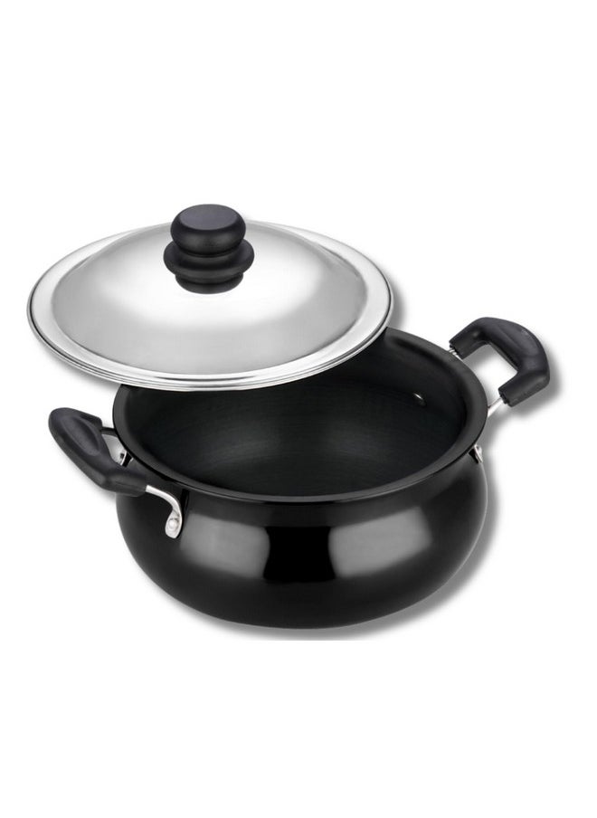 Vinod Black Pearl Hard Anodised Non Stick Handi with Lid - 3 Litre, Junior | 3.25mm Thickness | Biryani Pot | Metal Spoon Friendly | 2 Year Warranty | Toxin Free - Black