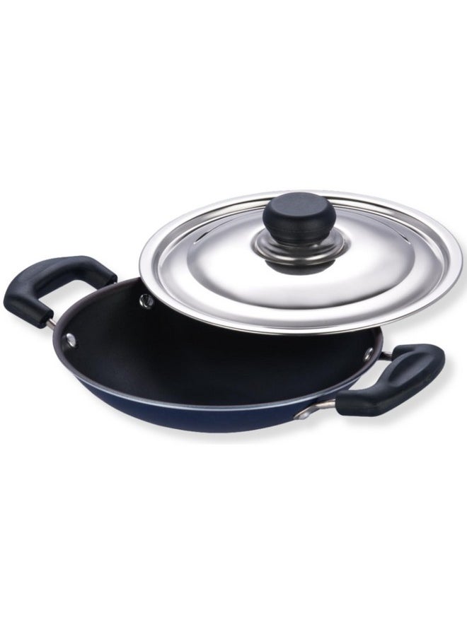 Vinod Zest Non Stick Appachetty with Lid - 20 cm| Appam Pan | 3 mm Extra Thick | 3 Layer Coating | Metal Spoon Friendly | Bakelite Handle | Gas Base | 1 Year Warranty - Blue