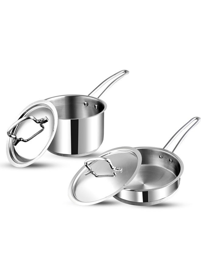 Vinod Classique Deluxe Stainless Steel Cookware Combo Set of 2 Pcs | Saucepan 2.1 Litre (16cm), Frypan (20cm) | Extra Deep, Riveted Handles | Induction Base | 2 Year Warranty