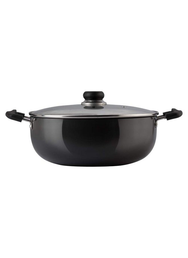 Vinod Black Pearl Hard Anodised Non Stick Deep Kadhai with Glass Lid - 1.6 LTR, 18 cm | 3.25mm Thickness | kadai for Cooking | Metal Spoon Friendly | 2 Year Warranty