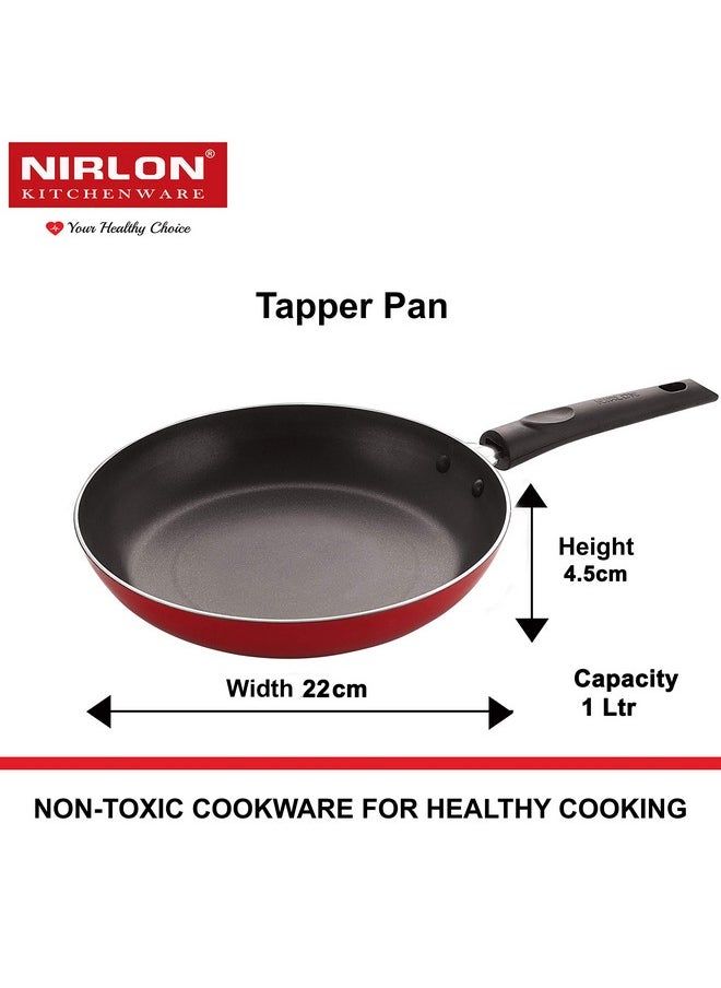 Nirlon Nonstick Aluminium Cookware 4 Pieces Set, Red (Concave Tawa 27.5cm + Tapper Pan 1 LTR + Grill Pan 24.5cm + Casserole 3.1 LTR) (CT11_TP22_GP24.5_CS24)