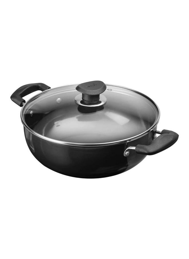 Vinod Black Pearl Hard Anodised Non Stick Deep Kadhai with Glass Lid - 2.6 LTR, 22 cm | 3.25mm Thickness | kadai for Cooking | Metal Spoon Friendly | 2 Year Warranty