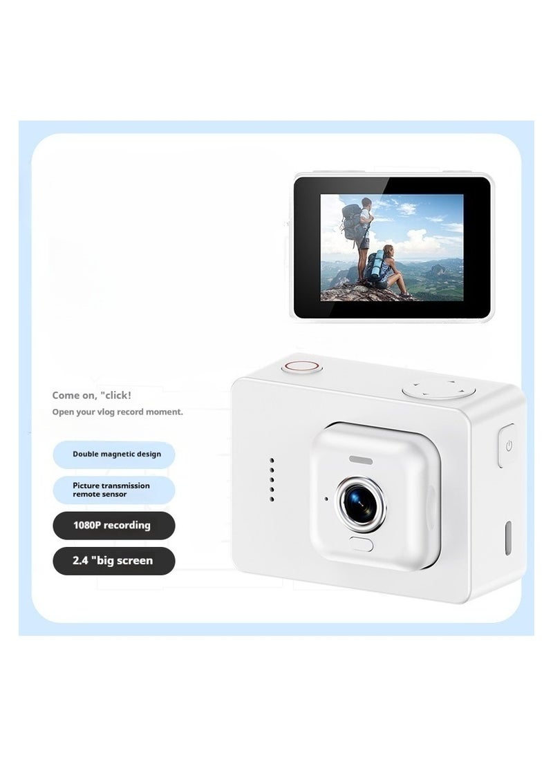 High definition Separable Thumb Action Camera Smart Lightweight and Versatile for Cycling Fishing and 360 Degree Shooting with Magnetic Mounts (White)