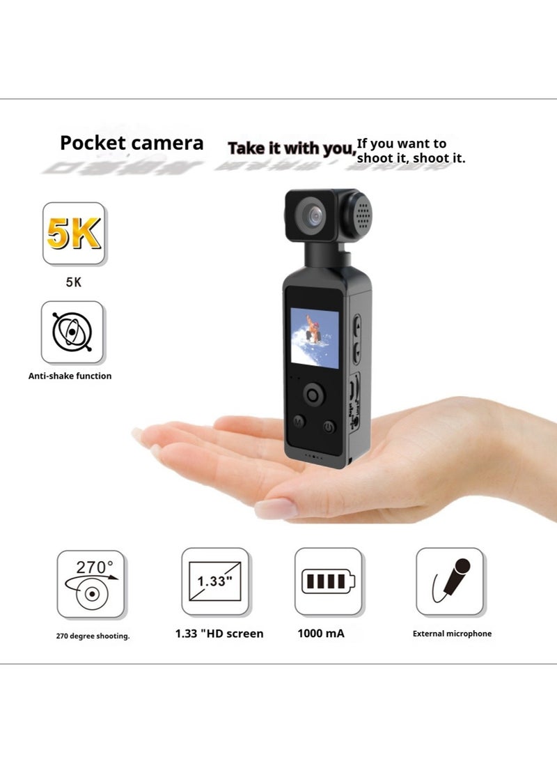 5K Pocket Sports Camera 270° Rotating Creative Handheld Camera Compact Outdoor Action Cam