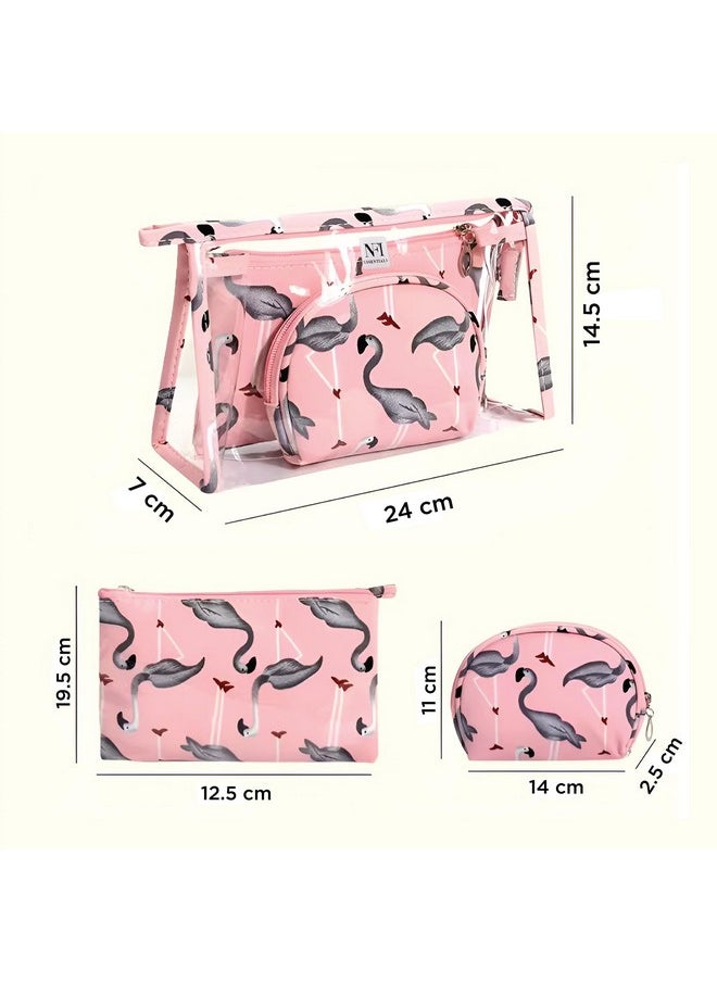 NFI essentials 3 Pcs. Cosmetic Pouch Makeup Pouch Vanity Bag Travel Organizer Toiletry Pouch for Women Zippered Pouch Set, Large, Medium, Small Makeup Bag