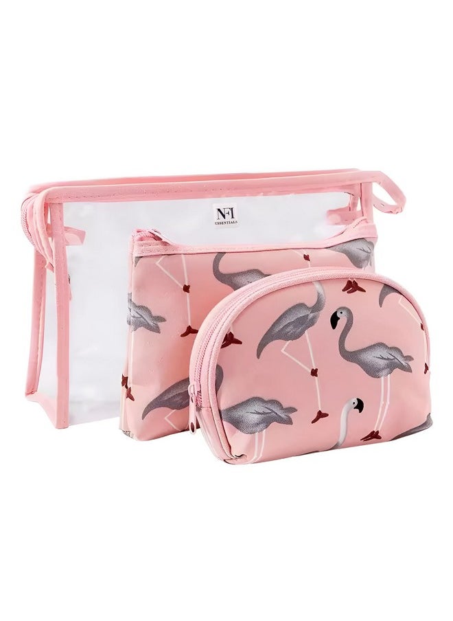 NFI essentials 3 Pcs. Cosmetic Pouch Makeup Pouch Vanity Bag Travel Organizer Toiletry Pouch for Women Zippered Pouch Set, Large, Medium, Small Makeup Bag