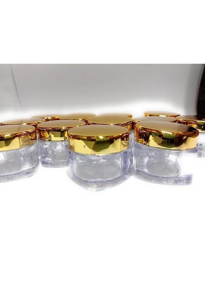 SHREE MAHA 15 Gram Cosmetic Sample Containers with Lids Empty Small Makeup Jars Plastic BPA Free color-Gold Transparent, Pack of 12 Piece