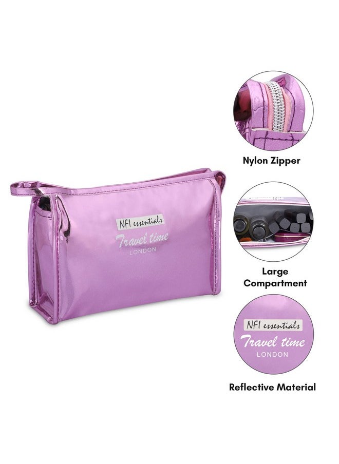 NFI essentials PU Reflective Makeup Pouch for Women, Stylish Pouches for Makeup Accessories & Travel Organiser, Cosmetic Pouch, Toiletry Make up Bag