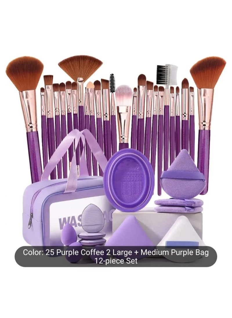 38 Pcs Makeup Tools Set With Multifunctional Zipper Toiletry, Cosmetic Bag Waterproof, 25 pcs makeup brushes set, 3 pcs sponge, 5 pcs Triangle Powder Puffs, 3pcs Air Cushion Powder puff.