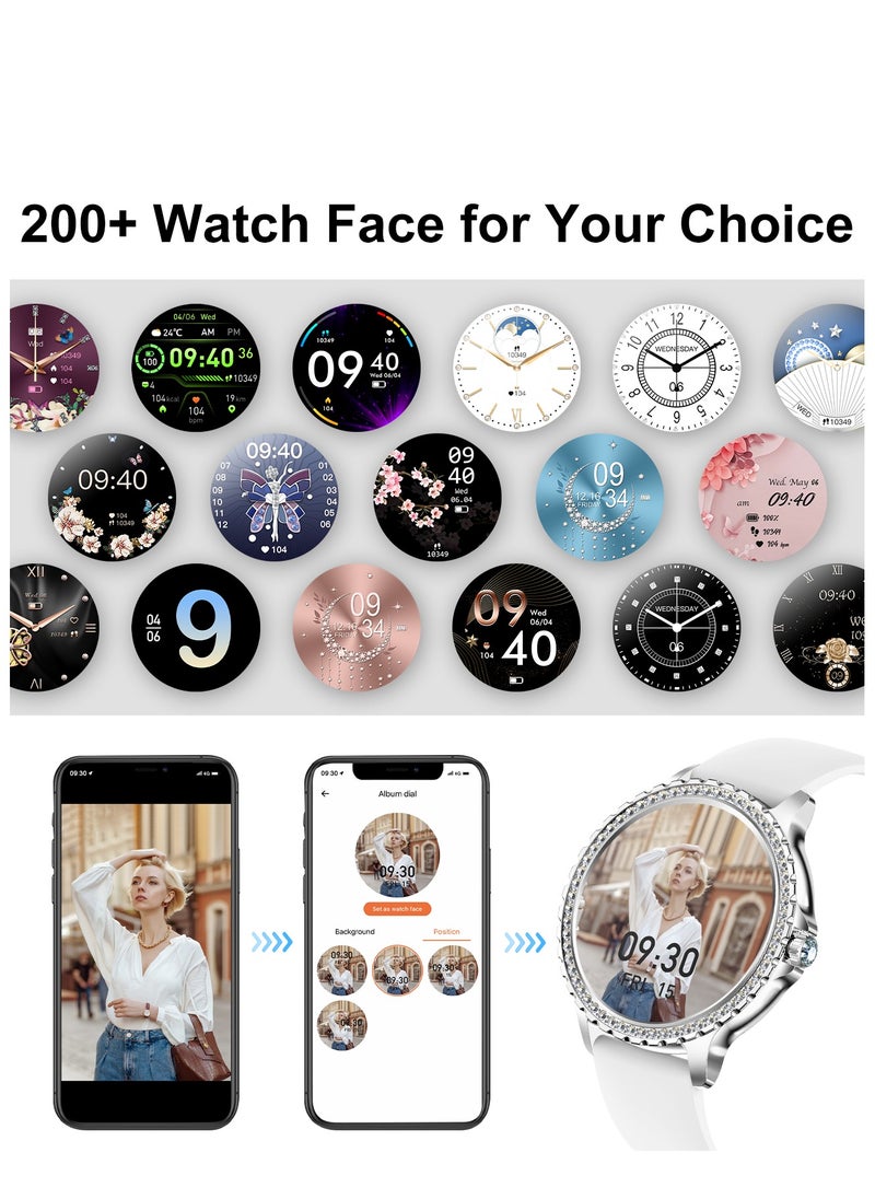 Women Smart Watch Stainless Steel Silver Luxury Diamonds decoration Ladies Sport Smartwatches 24H Heart Rate/Sleep Monitor IP67 Waterproof for Android IOS
