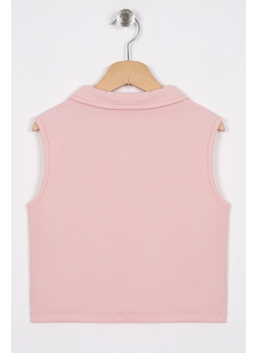 Collar Detailed Powder Color Girl Crop