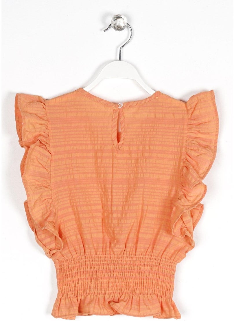 Crew Neck Bat Sleeve Orange Color Girl Blouse