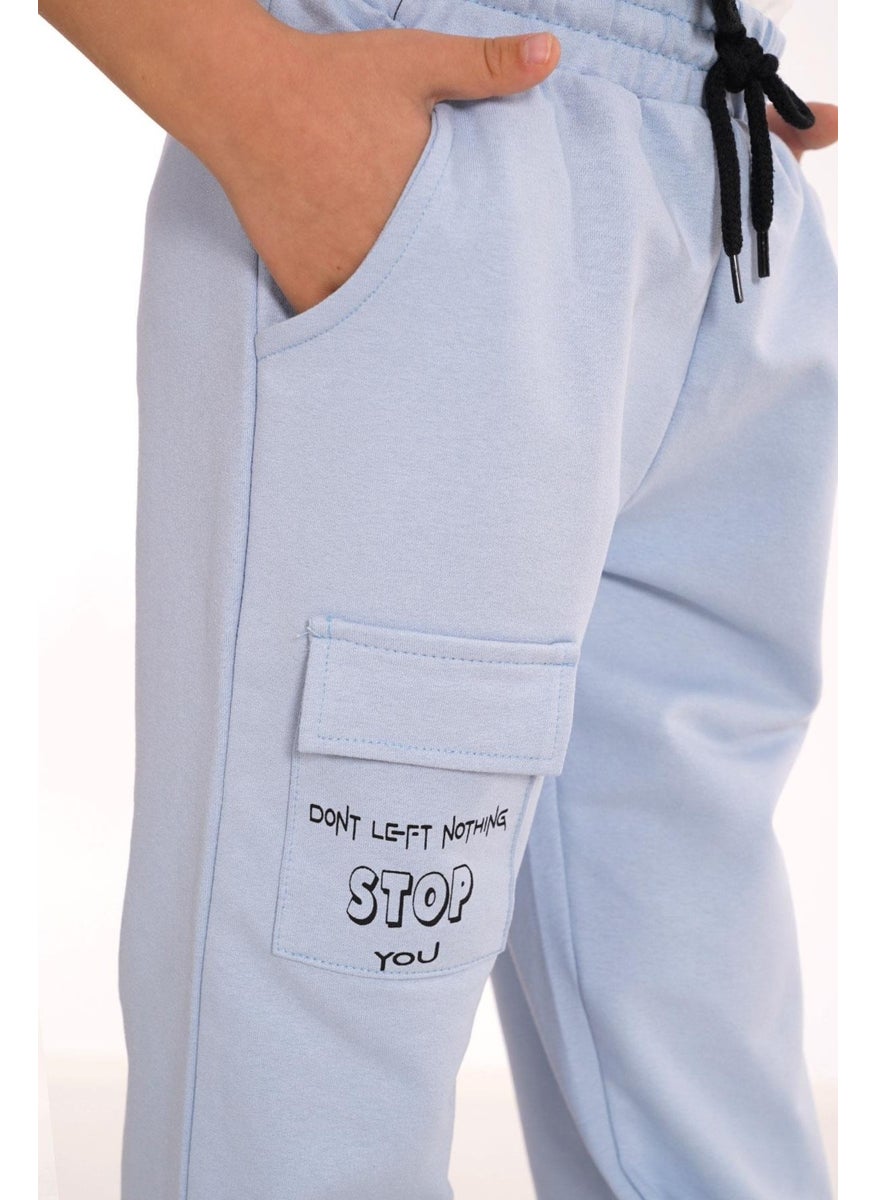 Don't Left Nothing Stop You Text Printed Blue Color Boy's Tracksuit Single Bottom