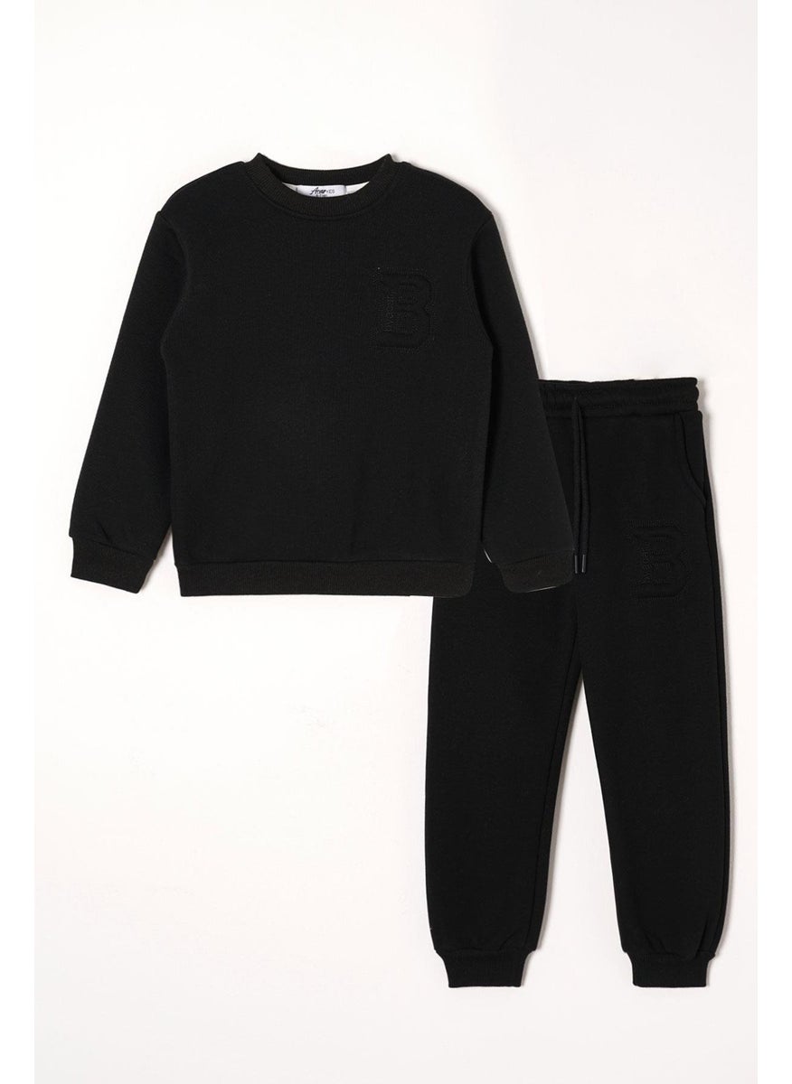 B Printed Black Color Boy Tracksuit