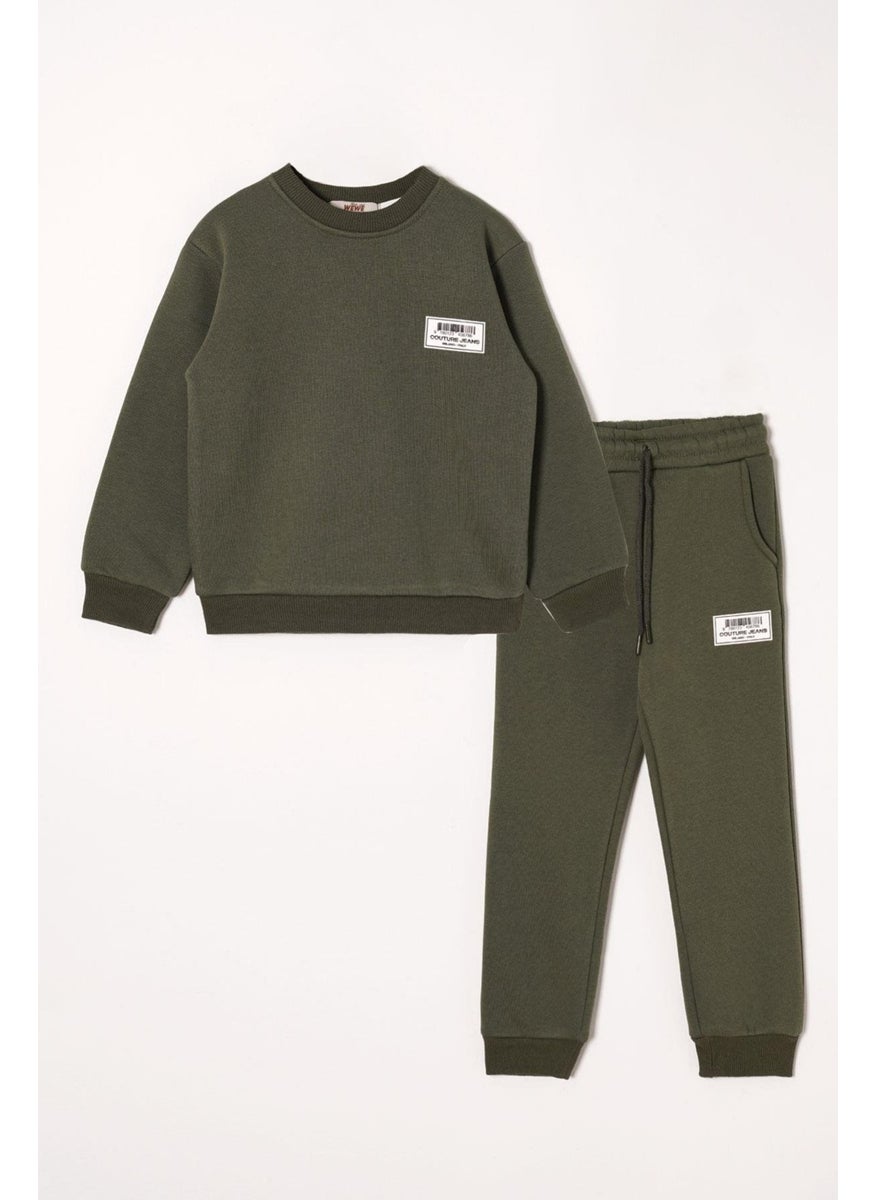 Emblem Detailed Khaki Color Boy's Tracksuit