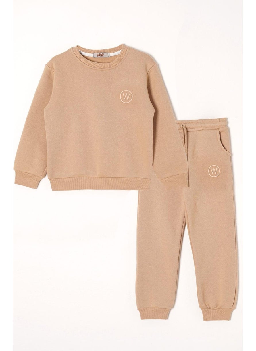 W Embroidered Mink Color Boy Tracksuit
