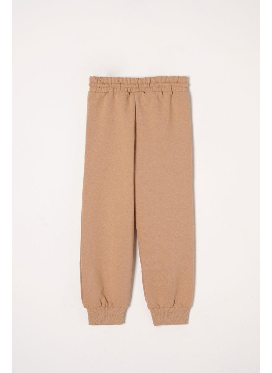 Text Printed Mink Color Boy's Tracksuit Single Bottom